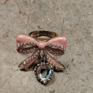 Betsey Johnson Pink Bow Rhinestone Heart Ring